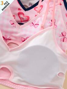 3pcs/Pack Tween Girl Printed Hollow Design Comfortable Bras - Multicolor - View 4
