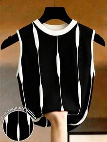 EMERY ROSE Plus Size Contrast Stripe Sleeveless Tank Top For Women - Multicolor - View 1