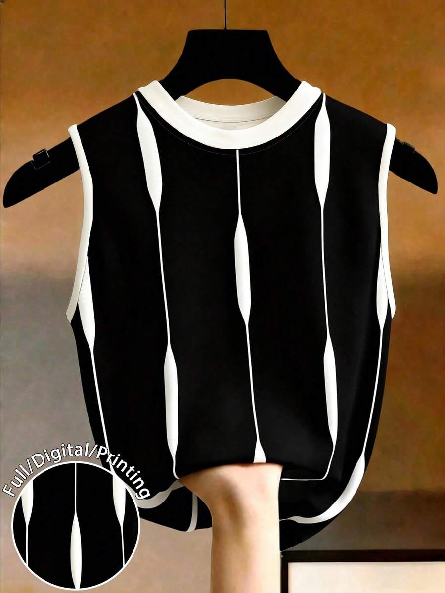 EMERY ROSE Plus Size Contrast Stripe Sleeveless Tank Top For Women - Multicolor - View 1