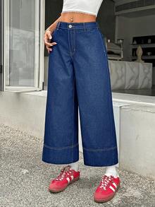 SHEIN PETITE Women's Low Waist Straight Leg Cropped Jeans Blue - Medium Wash - View 9