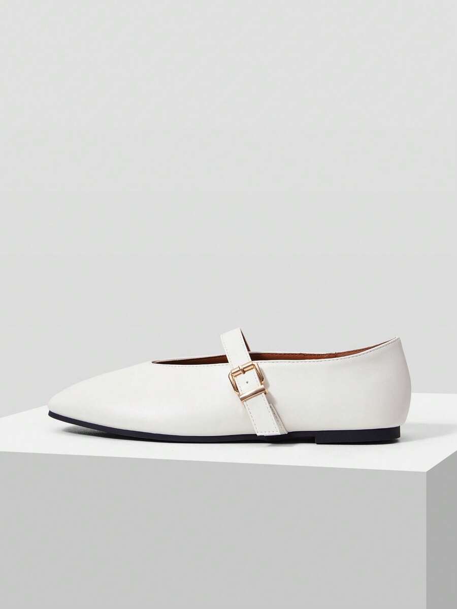 MOTF PREMIUM WOMEN'S CASUAL VERSATILE MARY JANE SQUARE TOE FLAT SHOES, COMFORTABLE FOR COMMUTING SPRING SHOES - Off-white PU - View 2