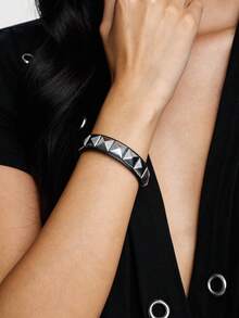 Kryxie 3pcs Punk Rivet Leather Bracelet Set, Unisex, 80s Rivet Cuff, Gothic Punk Rock Spike Bracelet, Metal Material - Style B: 3PCS - View 6