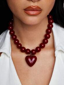 Kryxie 1pc Macaron Color Dopamine Heart Beaded Necklace For Women - Batch Colors May Have Slight Variations - Necklace - View 6