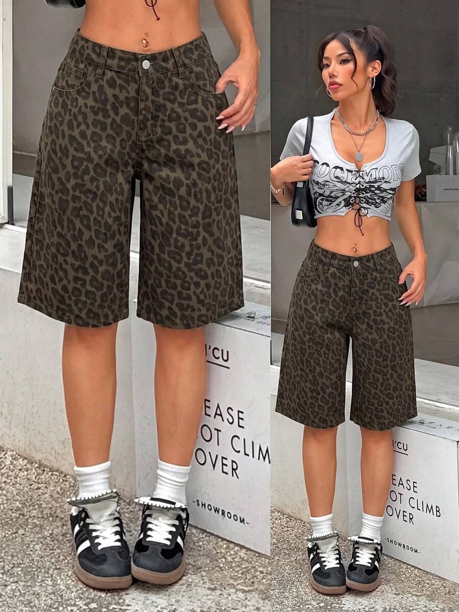 SHEIN PETITE 女款性感低腰迷彩牛仔短褲 - 彩色 - 查看 1