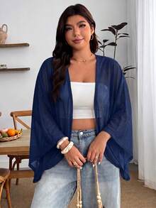 Enliva Plus Size Women's Spring/Summer Jacket, Suitable For Daily Wear And Beach Vacation Fall - Navy Blue - View 3