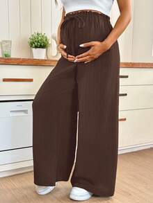 SHEIN Maternity Casual Versatile Solid Color Wide Leg Pants - Coffee Brown - View 6