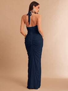 Silquee Women's Mesh Loose Elegant Sexy Party Dinner Wedding Dress Navy Blue Summer - Navy Blue - View 2