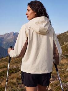 Exploreva Exploreva Women's Colorblock Hooded Casual Versatile Daily Outdoor Softshell Jacket - Beige - View 4