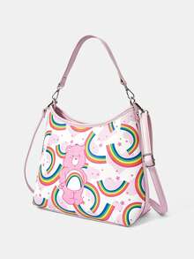 SHEIN X Care Bears Cartoon Pattern Fashion Commuter Handbag - Pink yellow green blue - View 2