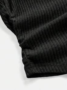 SHEIN Girlism 青少年女孩春夏黑色雪花印花修身紐約英文刺繡羅紋針織長袖連身衣與休閒極簡復古街頭風雪花印花休閒長褲2件套 - 黑色 - 查看 4