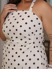 Bibi Tomais Women Polka Dot Pattern Halter Mini Dress Party - Apricot - View 8