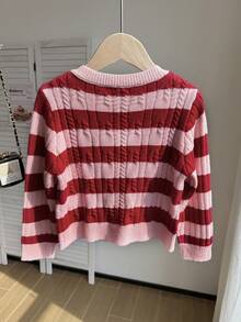SHEIN Girls' Autumn/Winter Thick Fashion Bow Cute Minimalist Knit Sweater Long Sleeve Cardigan Back-To-School - Multicolor - View 2