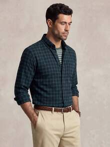 Lornavo Men's Plaid Casual Versatile Daily Wear Long Sleeve Shirt - Royal Blue - View 6