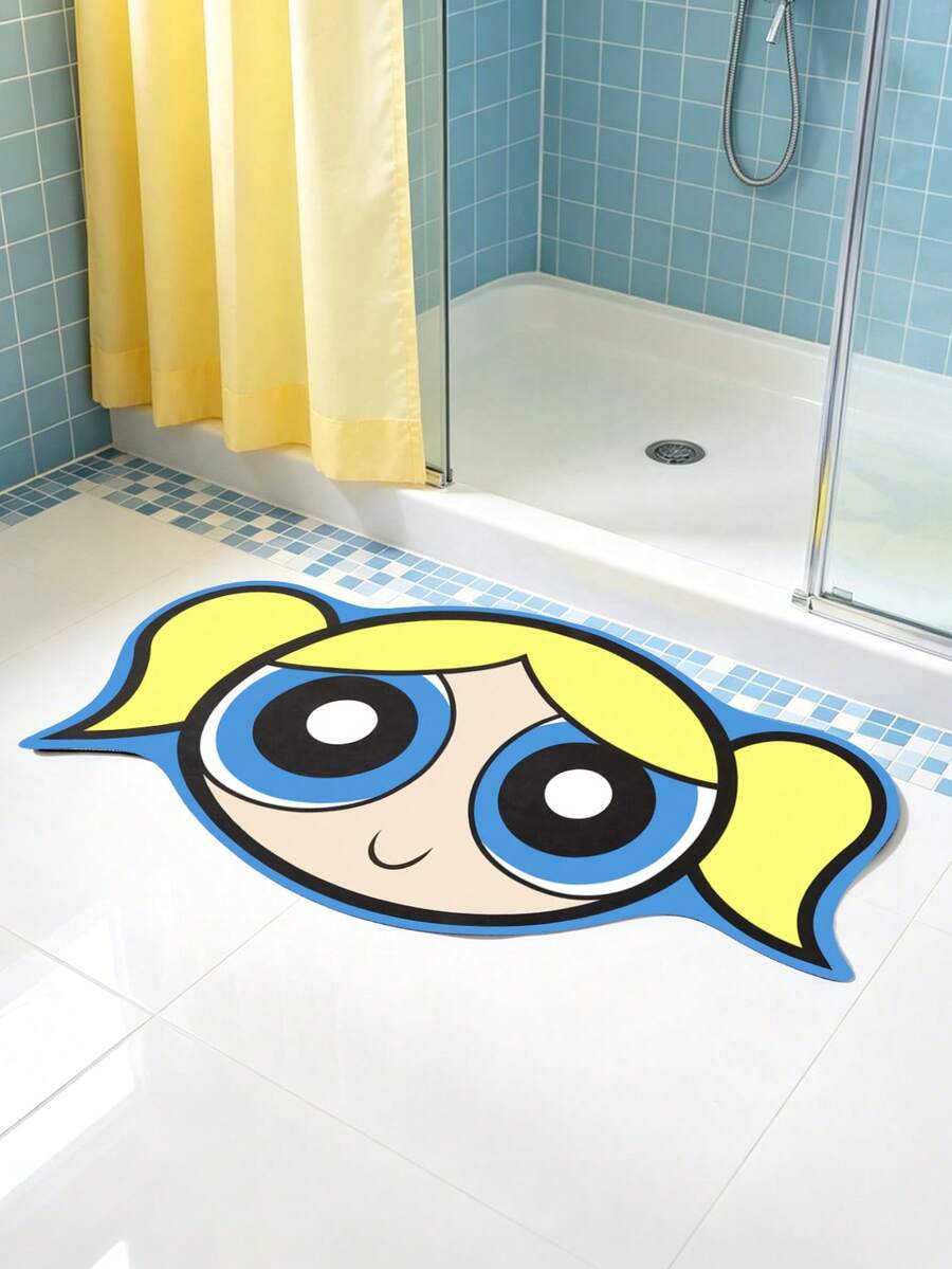 THE POWERPUFF GIRLS X SHEIN 1pc PPG Bubbles Bathroom Mat, Super Absorbent Material, For Bathroom And Toilet - Yellow - View 1