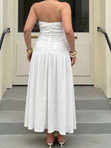 Muchica Plus Size Women's Sleeveless Bandeau Waist-Cinched Ruffle Hem Dress - White - View 2