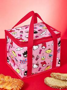 HELLO KITTY AND FRIENDS | SHEIN Cute Multi-Character Print Large Capacity Insulated Lunch Bag With Red Trim, Portable Cooler Tote For Picnic, School & Daily Use - Pink and red. - View 3