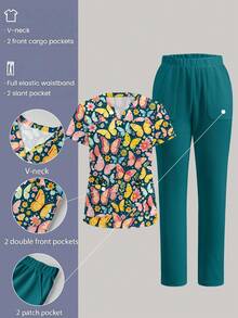 TaskEZ Scrub Set, Top And Pants With Pockets, Suitable For Scrubs And Scrubs, Fit For Work Commute, Pet Hospital - Multicolor - View 1
