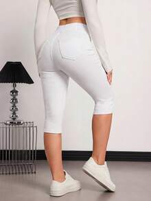 SHEIN Tall 女款休閒百搭純色修身短版牛仔褲 - 白色 - 查看 2