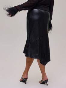 MUSERA Plus Size Black PU Low Waist Midi Skirt Winter Fall Going Out Womens Outfit - Black - View 5