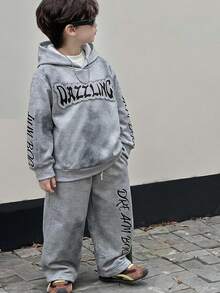 2pcs Kids Young Boys Casual Streetwear Korean Style Snowflake Print Hoodie Long Sleeve Sweatshirt And Elastic Waist Sweatpants Set, Suitable For Back To School, Birthday, Baby Shower, Holiday Party, Autumn/Winter - Grey - View 4