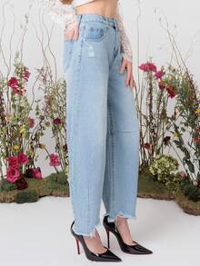 PRISCILA ESCOTO PRISCILA ESCOTO Women's Light Blue Jeans Low Waist Banana Pants Summer Casual, Going Out, Autumn For Women Fall - Light Wash - View 5
