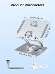 Teckwe Laptop Stand Adjustable Height Foldable 360° Rotating Support Stand With Cooling Fan Portable For Dorm - View 5