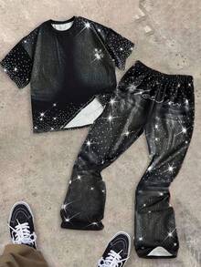 SHEIN 2件組青少年男孩休閒極簡風T恤套裝，經典酷感星星與閃亮珍珠印花，Y2K - 彩色 - 查看 10