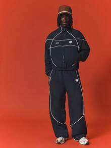 SUMWON Nylon Full-Zip Track Jacket With Contrast Piping Detail And Logo Badge, Mandarin Collar, Elastic Hem - Blue - View 3
