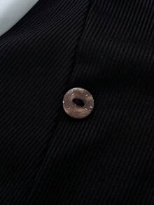 EMERY ROSE Atasan Wanita Ukuran Besar untuk Liburan Kasual, Kerah Warna Kontras, Lengan Panjang, Desain Kancing, Musim Gugur - Hitam dan Putih - View 7