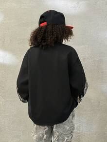 Coolane Kids 青少年男孩宽松休闲运动圆领印花卫衣复古做旧眼睛图案黑色 - 黑色 - 查看 4