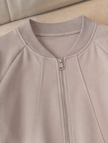 Rusticease Women's Solid Color Baseball Collar Zip-Up Casual Daily Long Sleeve Jacket For Middle-Aged And Elderly - Khaki - View 4