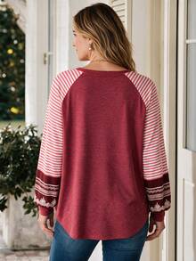 Rosumi Women's Plus Size Patchwork Striped Raglan Long Sleeve Casual Loose Sweatshirt Fall Winter 2026 Fall Outfits Going Out Tops For Women - Multicolor - View 3