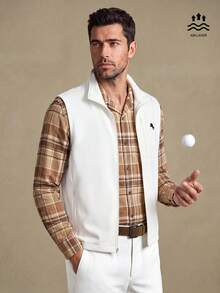 Lornavo Men's Knight Pattern Zipper Casual Daily Travel Vest - White - View 5