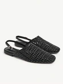 CUCCOO CHICEST Women's Shoes Spring And Summer Flat Bottom Square Toe Shoes Rear Strap Mules Shoes Versatile Elegant And Fashionable Wear Fall Shoes - Black - View 8