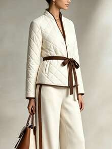 LUMIGAL Women's Winter Contrast Trim Belted Coat - Multicolor - View 3