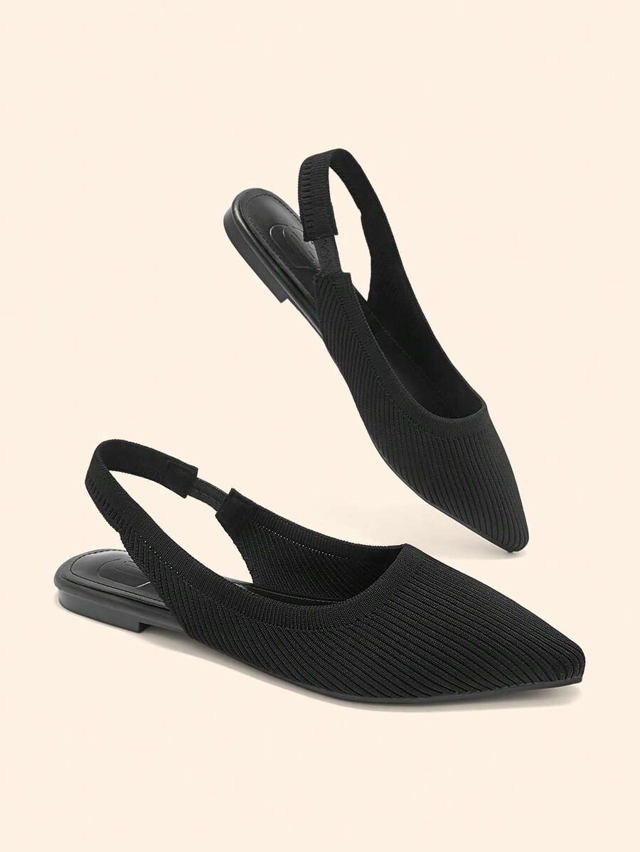 CUCCOO BASICS Women's Pointed Flats, Knitted Material, Comfortable And Breathable Lace-Up Flats, Suitable For Christmas And Spring Shoes - Black 2 - View 1