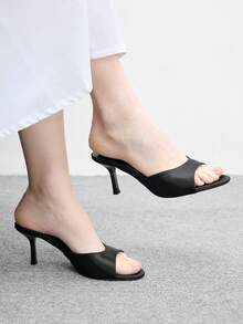 CUCCOO BIZCHIC 女款經典舒適百搭優雅度假休閒穆勒高跟涼鞋 - 黑2色丁 - 查看 1