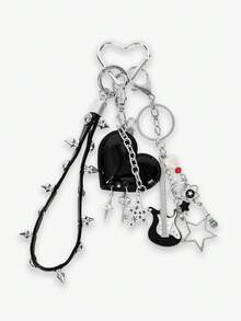 Viva Strut A Y2K Millennial Sweet And Cool Hot Girl With Bright Black Love Electric Guitar Rivet Leather Rope DIY Keychain Bag Pendant - Black and White - View 1