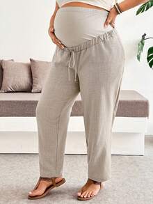 Plussiva Plus Size Maternity Casual Versatile Long Pants - Khaki - View 7