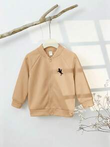 SHEIN 兒童小男孩休閒日常印花夾克，適合秋冬穿著 - 卡其色 - 查看 6