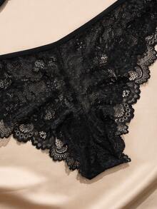 Charlaine French Sexy Plus Size Lingerie Set, Lace & Cotton Underwire Bra, Minimizing Effect For Large Bust, Lace Triangle Panty With Pure Cotton Crotch, 2-Piece Set - Black - View 4