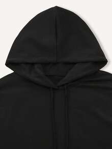 LUMIGAL Gaun Sweatshirt Wanita Hitam Bergaris Patchwork dengan Hiasan Ruffle di Bagian Bawah dan Tali Serut - Hitam - View 3