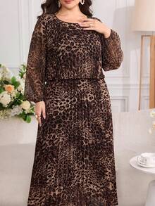Modelyn Plus Size Women's Leopard Print Casual Party & Travel Dress - Multicolor - View 4