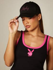 Rhinestone Script Logo Baseball Cap Adjustable Structured Hat Summer Festival Style - Black - View 2