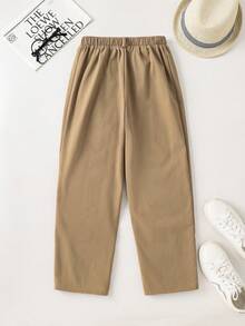 SHEIN Tween Boys' Solid Color Woven Casual Pants, Suitable For Spring, Summer, Autumn, Winter, Casual, Outdoor, School - Camel - View 2