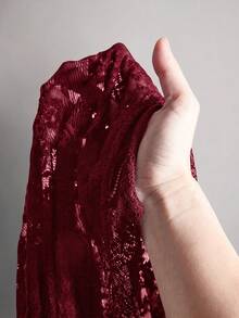 SHEIN ICON Plus Size Y2K Sexy V-Neck Lace Patchwork Flare Sleeve Top - Burgundy - View 9
