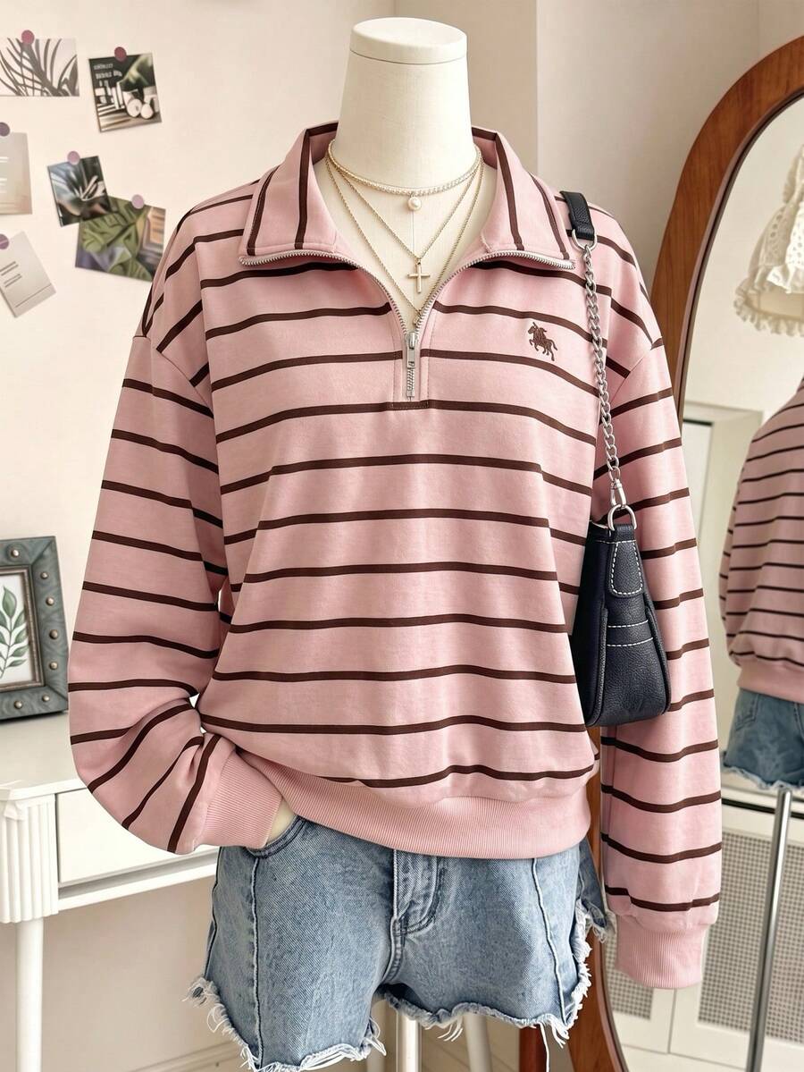 SHEIN 少女秋季休閒條紋運動衫 - 彩色 - 查看 1
