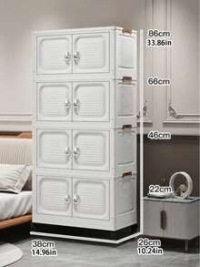 3/4-Tier No Assembly Foldable Plastic Storage Box, Stackable Collapsible Organizer Cabinet For Kitchen Living Room Snacks Toys, Bedroom Wardrobe Closet Storage Bin - White - View 11