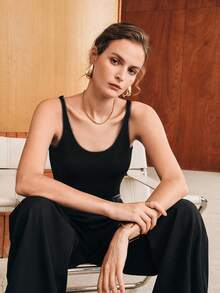 Anewsta Women's Sleeveless Black Mesh Tank Top Elegant Vest - Black - View 6
