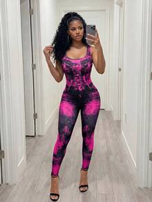 BamGleam Women's Denim Effect Casual Sleeveless Jumpsuit - Multicolor - View 6
